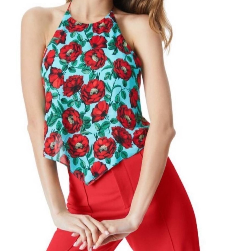 Alice+ olivia poppy-print Frenchie halter top